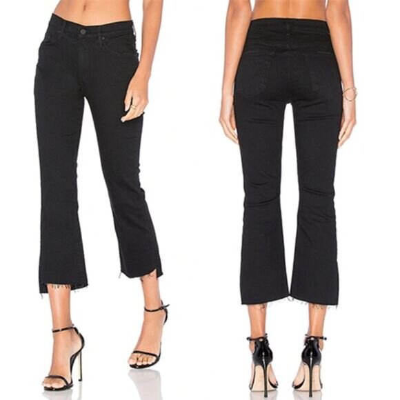NEW Mother High Waisted Insider Crop Step Fray Stretch Denim Jeans Black Size 25 - Picture 1 of 8